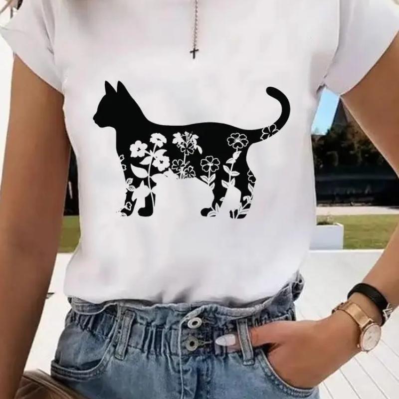 Short Sleeve Print Clothes Women Spring Summer FeUnisex Tee Fashion Cat Love Sweet Valentine Shirt Lady Graphic Tshirt Clothing