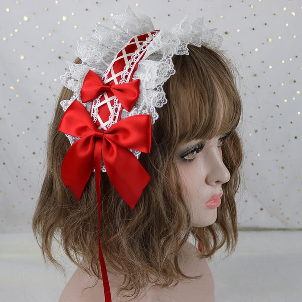 Słodka Opaska z Kokardą Lolita Koronkowa Obręcz do Włosów Uroczy Koronkowy Nakrycie Głowy Anime Cosplay Opaska do Włosów DIY Ręcznie Robione Akcesoria do Włosów