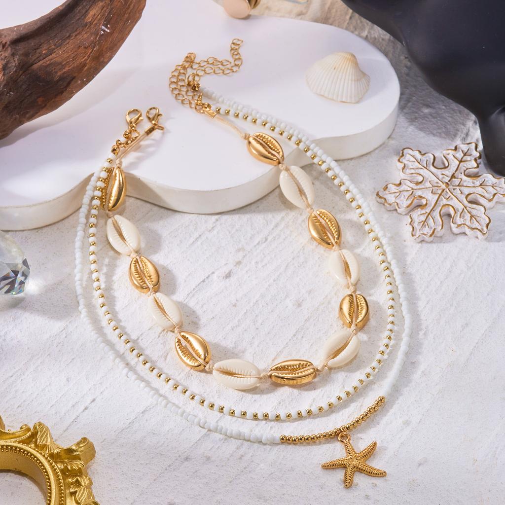 Bohemian Multilayer Starfish Shell Rice Beads Necklace for Women Handmade Summer Ocean Style Choker Girl Vacation Party Jewelry