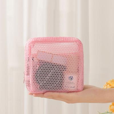 Portable Mesh Cosmetic Bag Small Capacity Transparent Lipstick Key Storage Pouch Candy Color Square Zipper Coin Purse