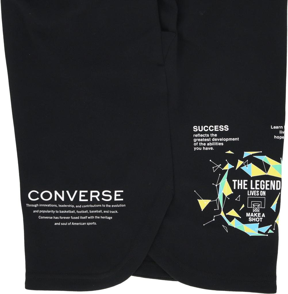Converse CB442855 Basketball Junior Practice Pants Black X White Shorts, (with Pockets), Sweat-Absorbent, Quick-Drying, Kids,