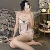 Ice silk pajamas female sexy suspenders summer lace hollow backless printing pure desire wind loungewear set with chest pad