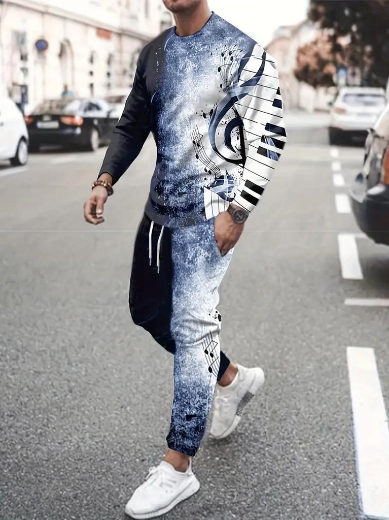 Autumn Men's Long Sleeve T-Shirts Pants Sets 3D Print Fashion Men Sportswear Man Clothes Street Tracksuit Jogger 2 Piece Outfits