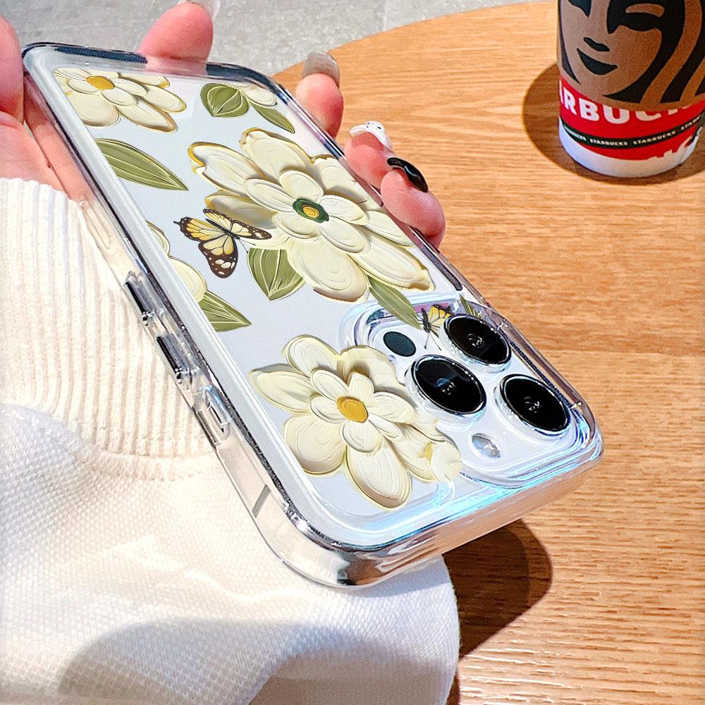 Butterflies on White Camellia lucency Phone Case for IPhone 14 15 16 13 12 11 17 Pro Max 12 13 Mini Soft Cover