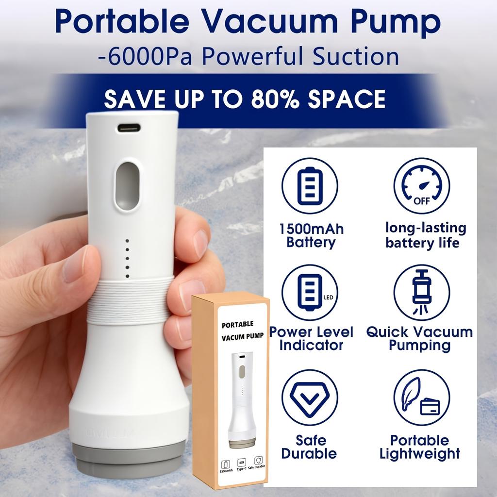 Portable Vacuum Compression Pump | Rechargeable Cordless Suction Pump, Suitable for Travel Bag and Clothing Storage