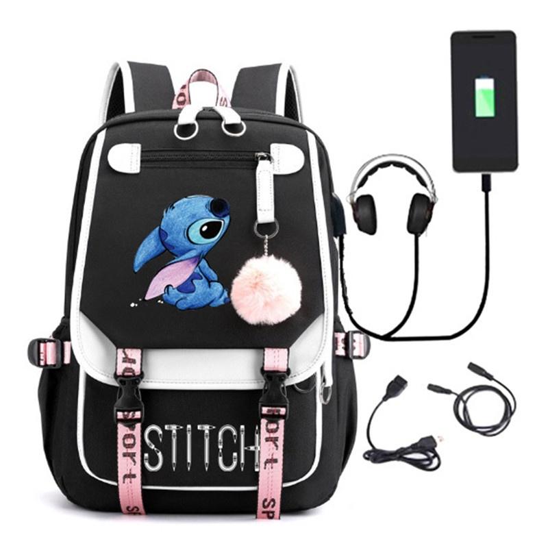 Stitch Cartoon Backpack For Boys Girls With Usb Charge Port