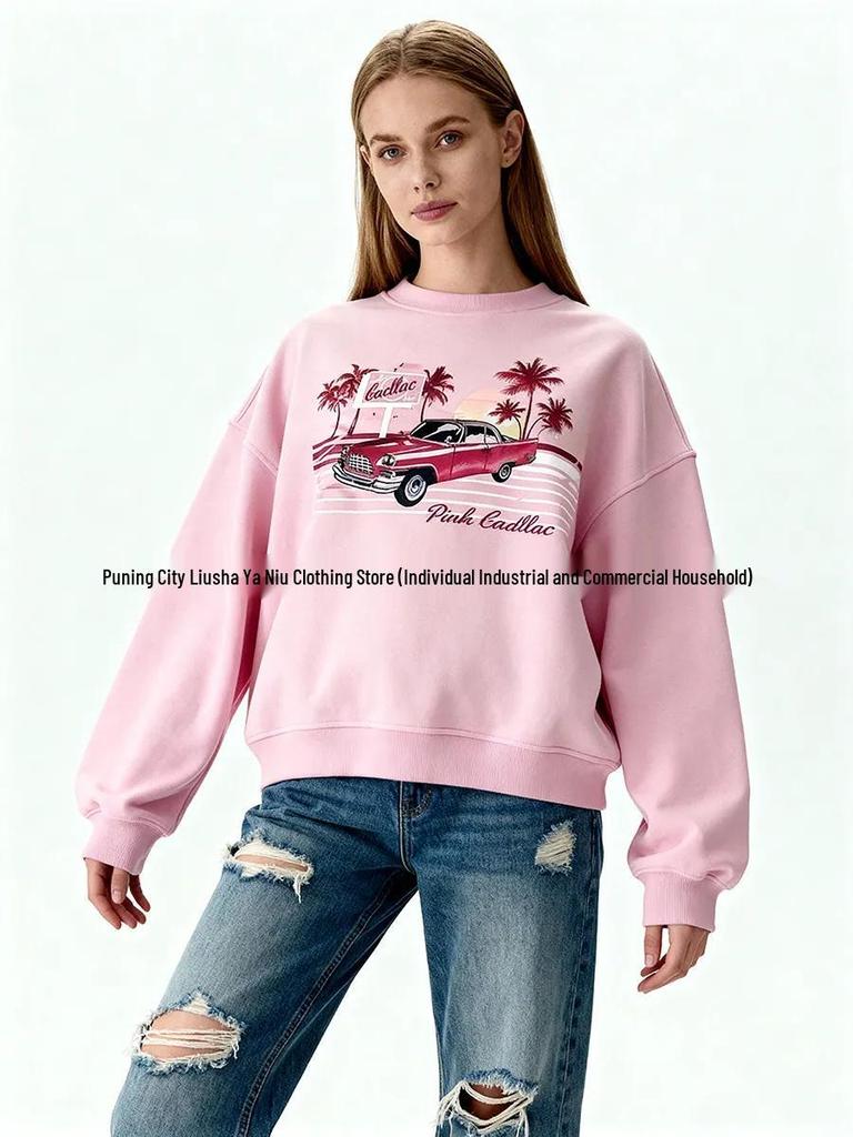 Trendy Pink Round Neck Hoodie - Hip Hop Style for Autumn/Winter