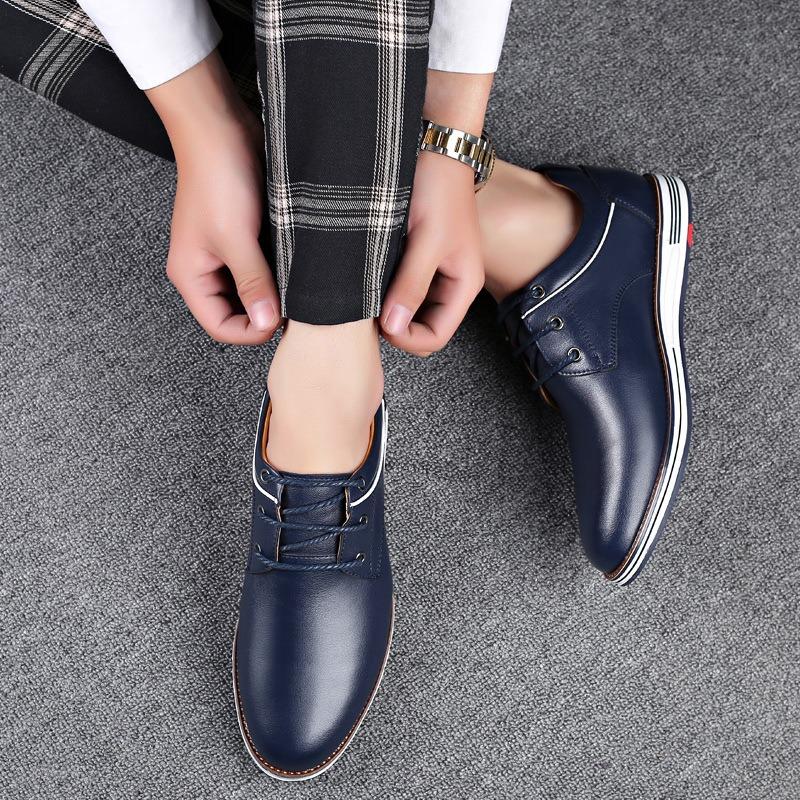 New Men's Casual Shoes Lace-up Leather Breathable Casual Leather Shoes Men's Trendy Shoes
