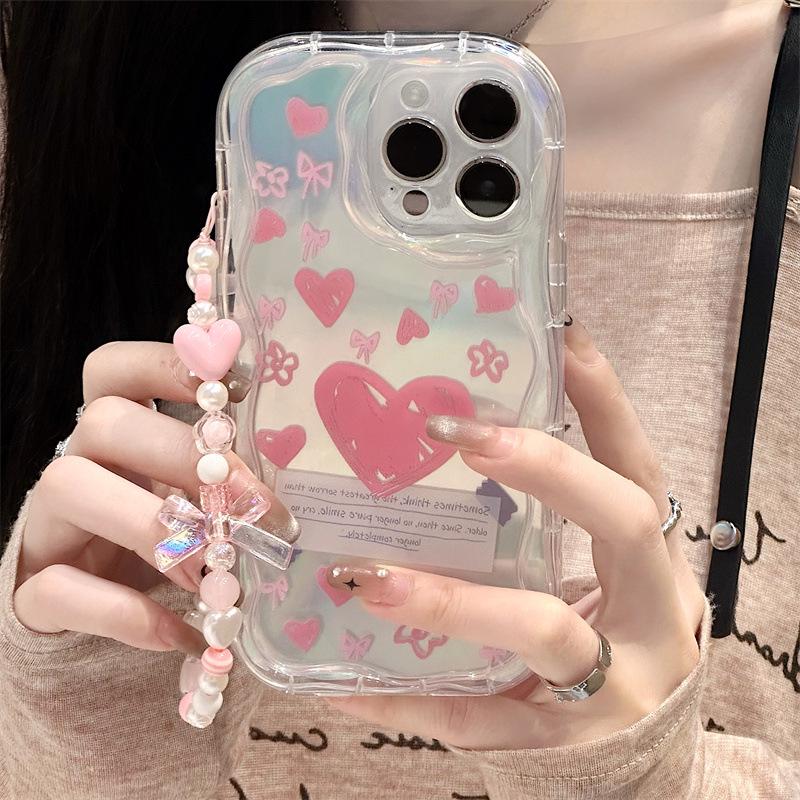 Zhitai iPhone 16 Pro Case, Laser Paper Cream Pattern, Chain Compatible with iPhones 12-78 Plus