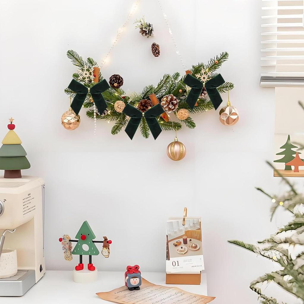 16Pack Red Velvet Christmas Tree Bows Burgundy Small Decorative Twist Tie Ribbons For Wreath Gift Wrapping Decoration