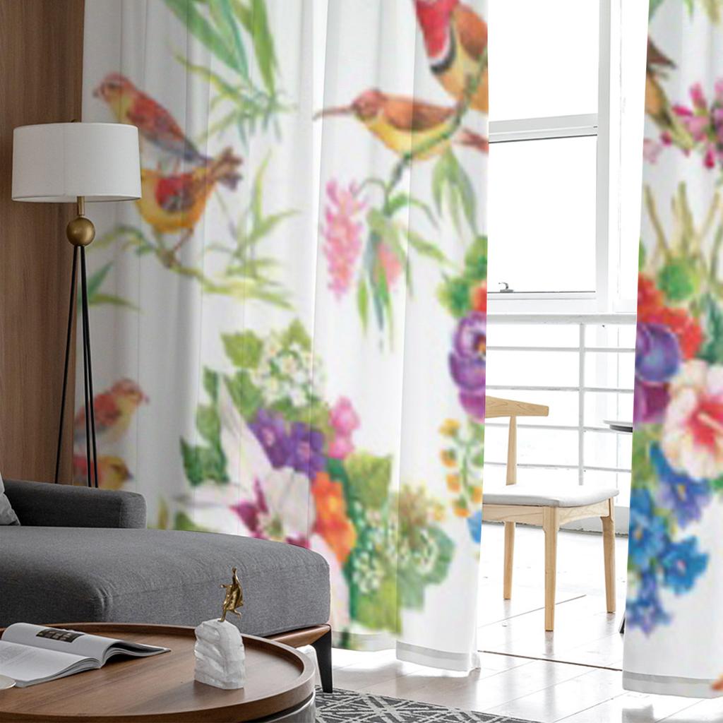Flower Bird Tulle Sheer Curtains for Living Room Decoration Curtain for the Room Bedroom Kitchen Voile Organza Curtains