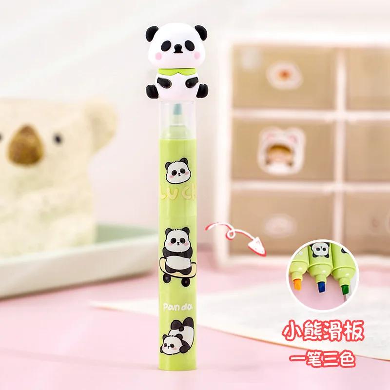 1pcs 3 in 1Cartoon Panda Three Color Splice Highlighter Pen Student Creative DIY Colorful Hand Ledger Stroke Key Marker Pen