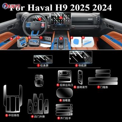 For Haval H9 2025 2024 Interior Accessories Film Transparent TPU Gear Panel GPS Navigation Center Console PPF Protection Sticker