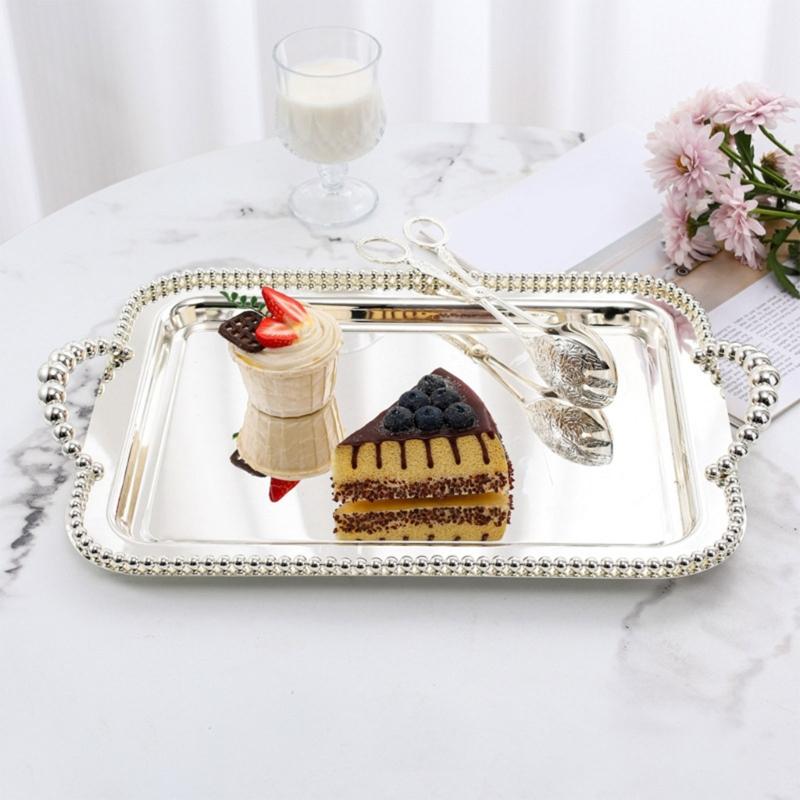 Reflective Metal Display Tray for Coffee Service, Entryway Placement and Dresser Arrangement for Daily Home Use