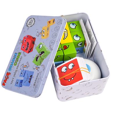 Large Learning Educational Toy Set Cards Emoticon Puzzle Face Change Cubes Wooden Toys Building Blocks Game For Children Kids