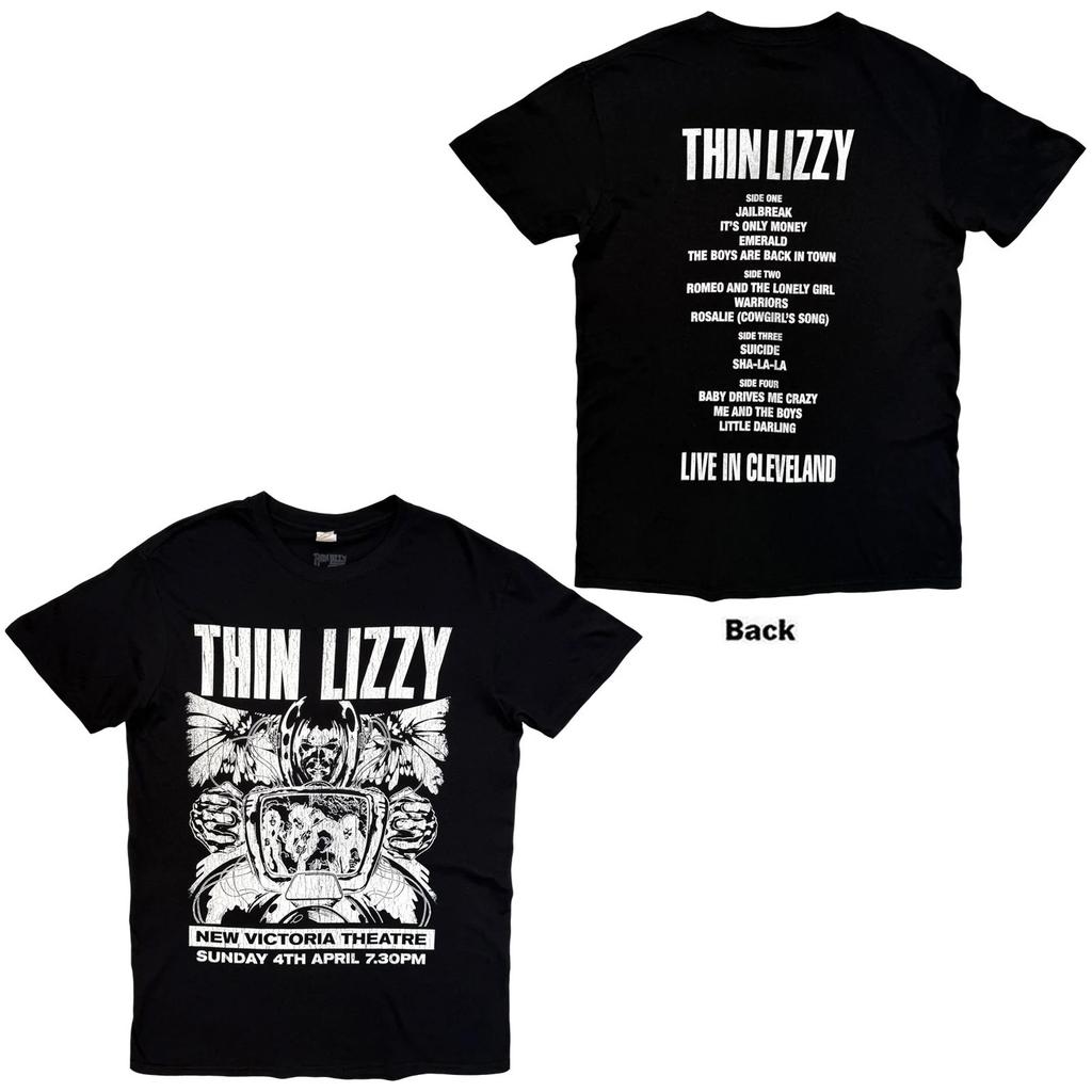 Thin Lizzy T-Shirt: Jailbreak Flyer Cleveland '76 (Black) (Back Print) OFFICIAL