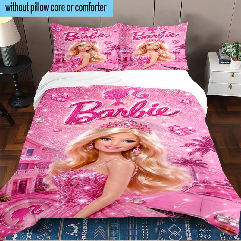Pink Barbie Fantasy World Printed 3PCS Bedding Set, Includes A Duvet Cover and Two Pillowcases for Bedroom, Suitable for All Seasons Fan Gifts
