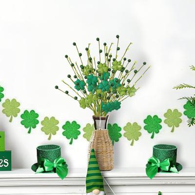 St. Dzień Świętego Patryka Sztuczne Rośliny Koniczyny Irlandzkiej Patyczki z Brokatem Czterolistne Koniczyny Owoce Łodygi do Florystyki Irlandzki Wazon Domowy Środkowy Element Stołu