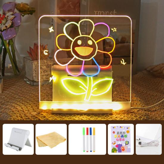 Kids LED Drawing Board with Book Markers Wipe Cloth USB Charging Light-up Dry Erase Board Office School Home Glow Doodle Note Board