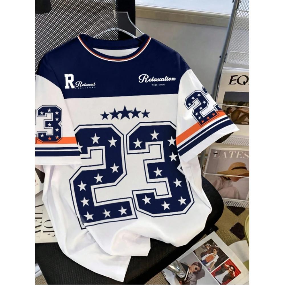 Men's Sports Jersey Letter 23 Print Short Sleeve T-Shirt Summer Graphic Tee Jerseys Plus Size Women's Sport T-Shirt Tops