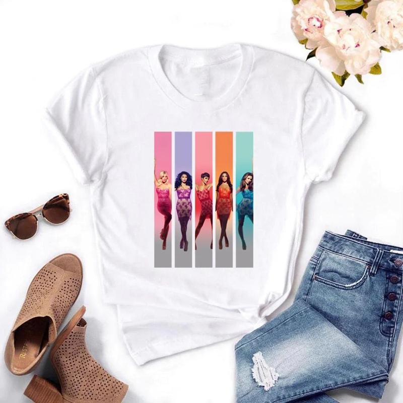 

ZX TEE Модные женские футболки с графическим принтом Spice Girls Харадзюку Белая женская одежда Летние футболки с коротким рукавом Повседневные топы с круглым вырезом 4XL