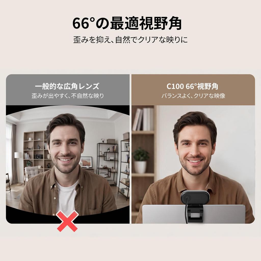 EMEET C100 1080P Field of Metal Integrated Privacy EMEETLINK Tripod PC for Remote Online Live Connection Webcam, 66° View, Built-in Microphone, Clip,