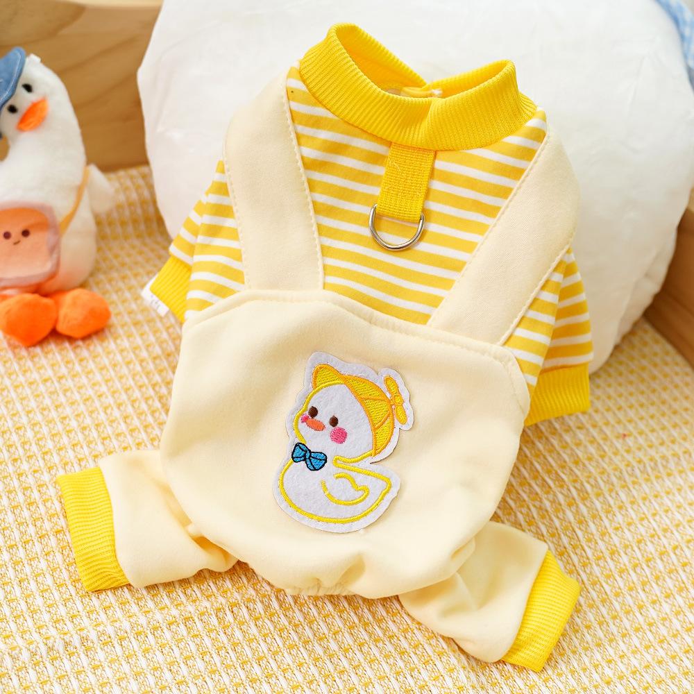 Pet Dog Dog Clothes Cat Autumn and Winter Velvet Dog Sweater Striped Medium-sized Dog Corgi Fighting Can Be Towed Cat Supplies