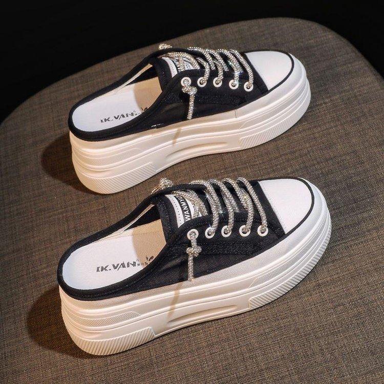 

Модные полушлепанцы на платформе женские с толстой подошвой, увеличивающие рост, слимминг-эффект, женская обувь, модные универсальные женские повседневные туфли 35 чёрный