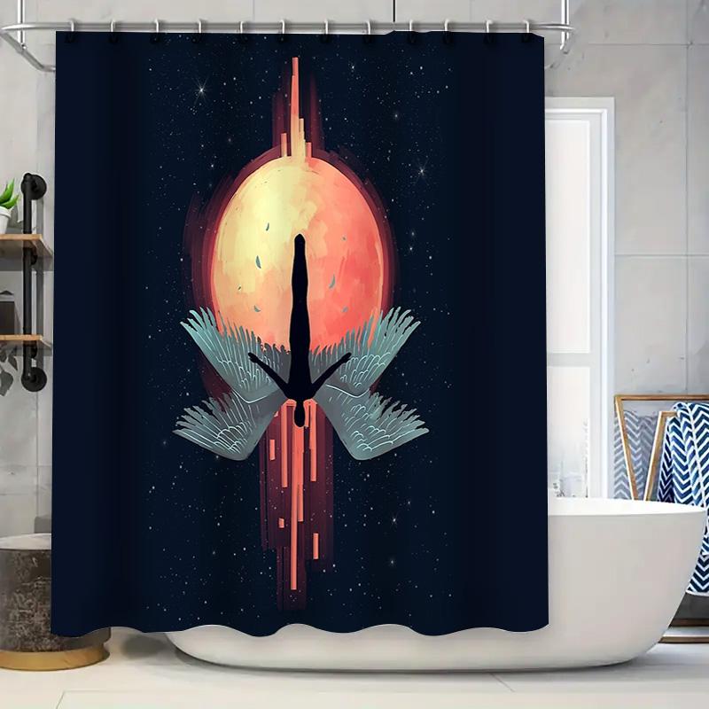 

Boho Feather Forest Shower Curtain Nature Landscape Scenic Wall Tapestry Home Decor Vintage Teal Blue Botanical Bathroom Set W60H190(CM)-1 Pcs