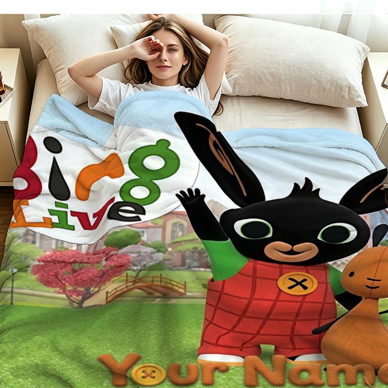 1PC Bing Custom Name Patterned Flannel Blanket Suitable For All Seasons for Home Decor Warmth and Comfort Gifts Holiday Present
