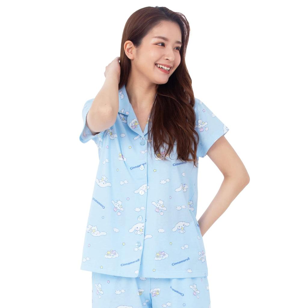 SAZAC Cinnamoroll Women's Short Sleeve Jersey Pajama Set (Sax/M/SAN1697)