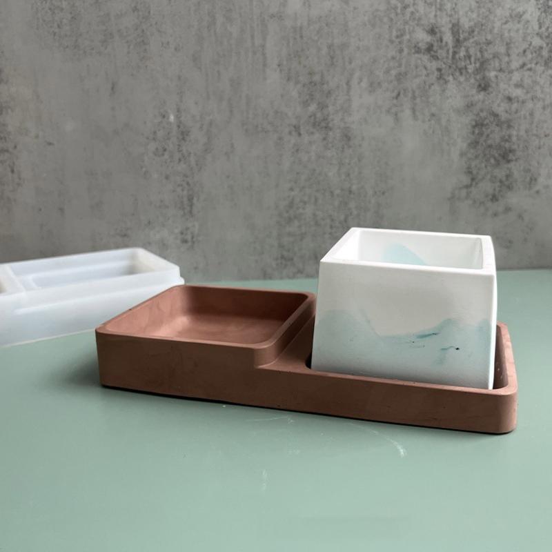 Storage Box Mold Resin Silicone Mold Diy Crystal Glue Double Square Storage Tray Mold for Making Fruit Storage Plate