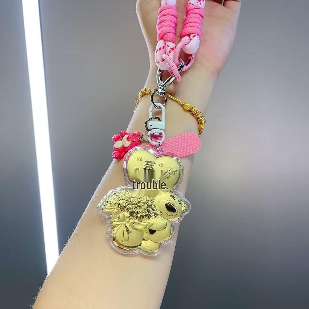 20mg 999 Pure Gold Strawberry Bear Keychain Pendant - Perfect Girlfriend Gift for Birthday or Valentine s Day