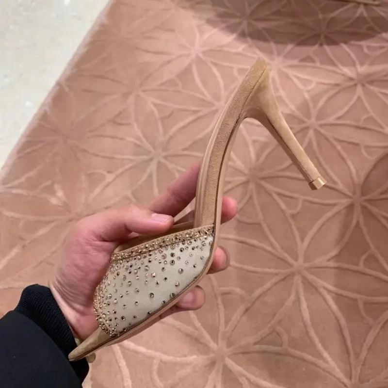 Franske Kvinners Sommer Utendørs Bruk Slides 2025 Nye Høyhælte Stiletter Spisse Tær Åpen Tå Tøfler