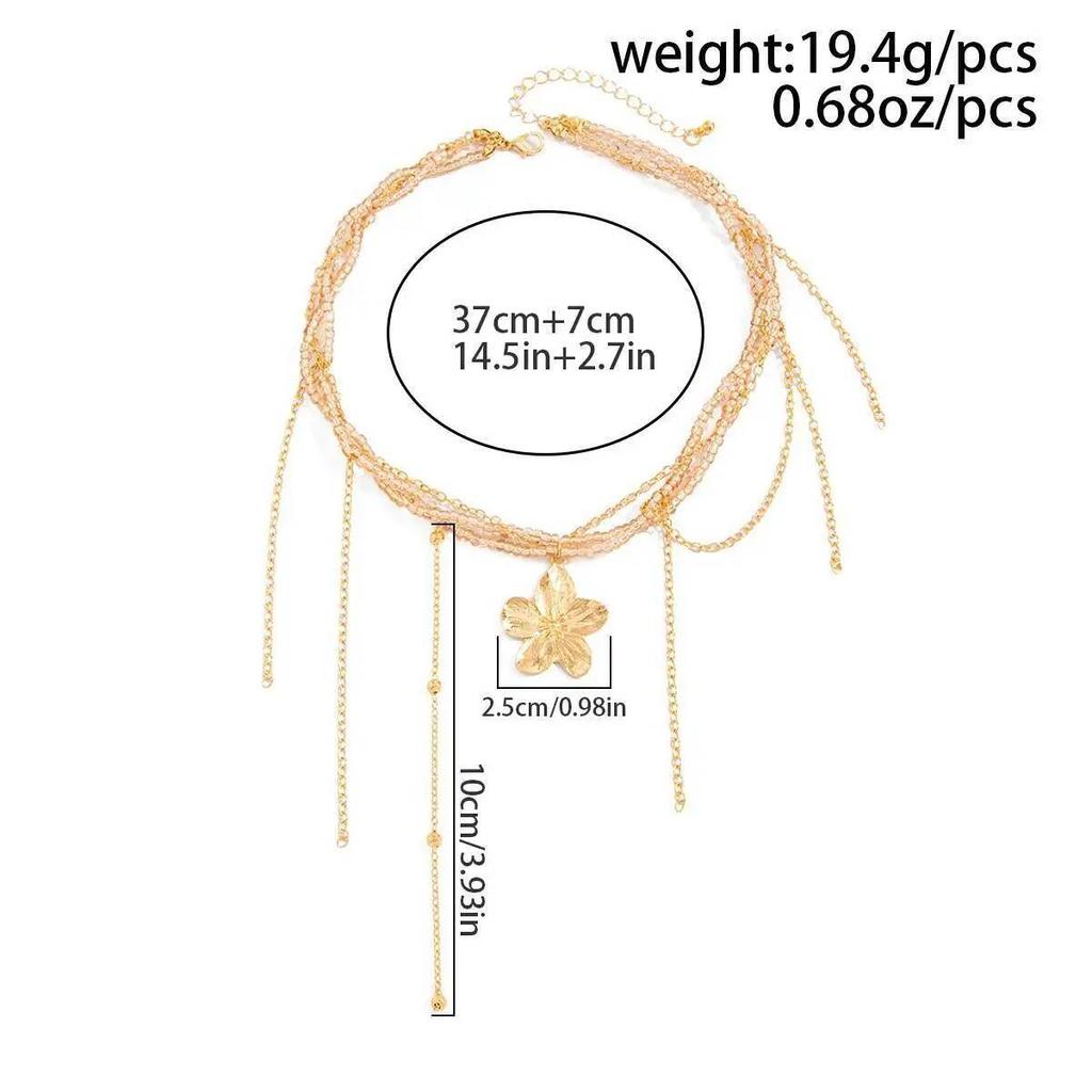 Ingemark Bohemia Gold Color Flower Pendant Necklace Women Creative Multi-Layer Metal Tassel Choker Chain Versatile Jewelry Gifts