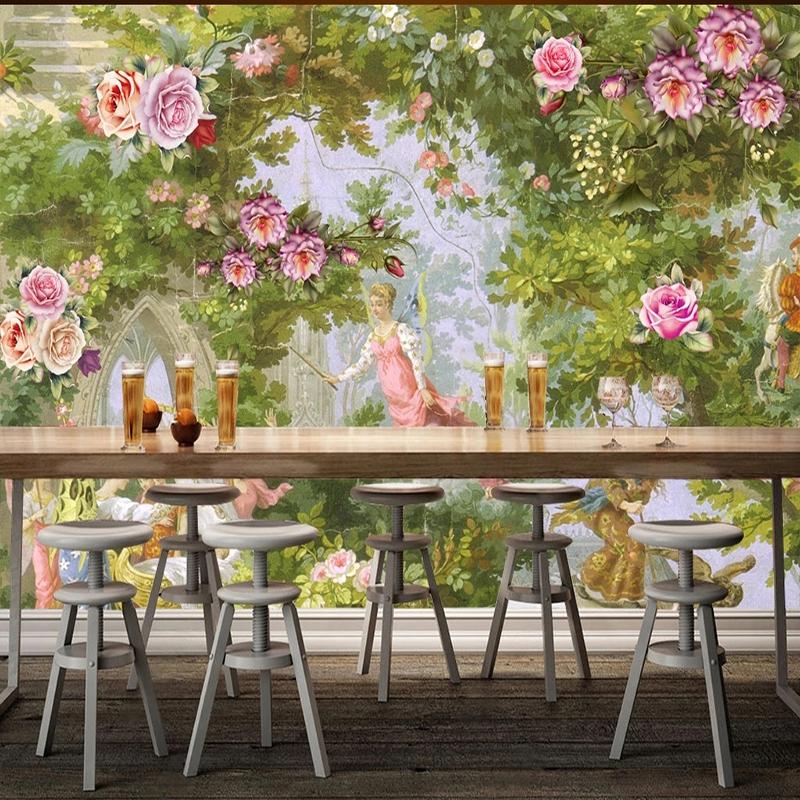 Mural Wallpaper Waterproof European Oil Painting Garden Beautiful Pastoral Flowers Wall Painting Home Decor Fresco