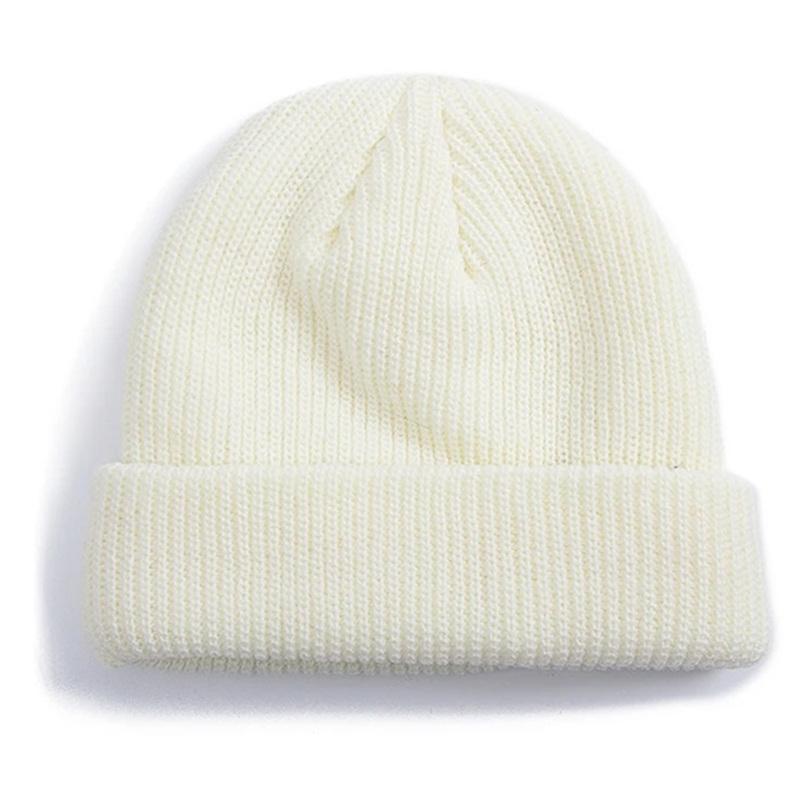 Unisex Autumn Winter Ribbed Knitted Hat Soft Cuffed Short Melon Cap Men Women Navy Style Beanie Hat