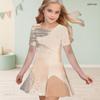 Little Girls Round Neck Short Sleeve Watercolor Printed A Line Flared Dress