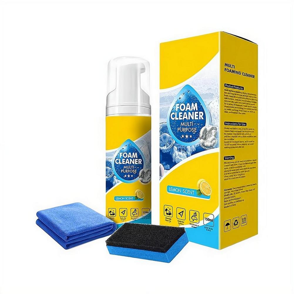 Multi-Purpose Car Foam Cleaner Lemon Scent Strong Decontamination Interior Leather Seat Spray Rinse-free Eliminate Odors Cleaner