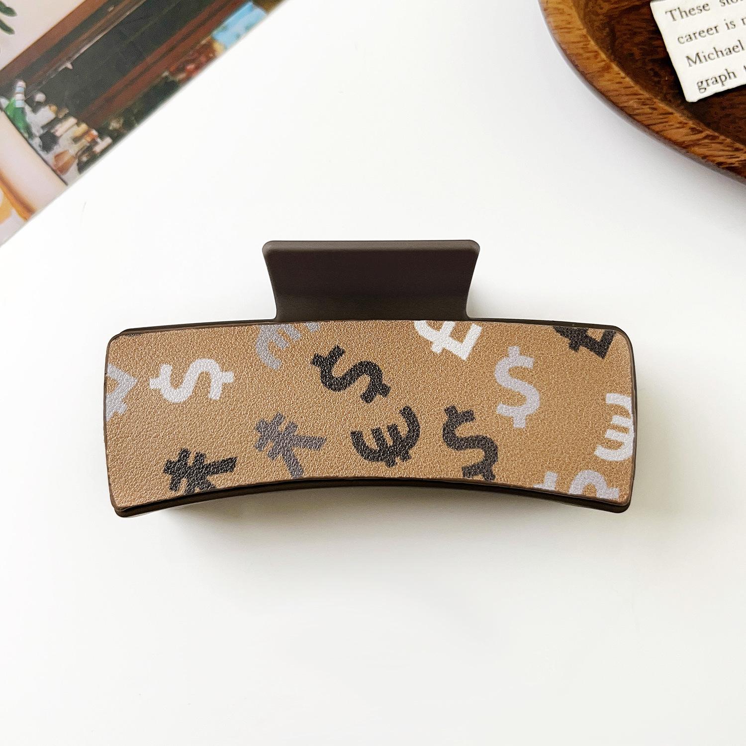 

Western denim square grab clip painting wind PU leather ladies hairpin retro shark clip pu/resin