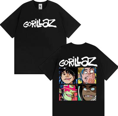 Rock Band Gorillaz Vintage Cartoon Graphic Tshirts Men Women Fashion Gothic Oversized T Shirt Casual Cotton Short Sleeve Tshirt
