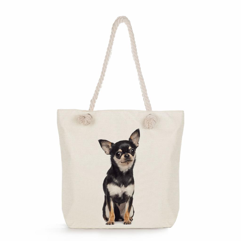 Multifunctional Dog Printed Thick Rope Shoulder Beach Bag Casual Large Capacity Handbag 7621 KTB