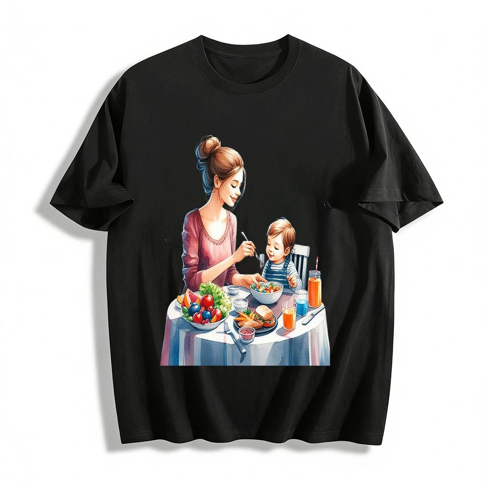 Warm Parent-child Meal Time Printed Casual Top Pure cotton T-shirt XXS