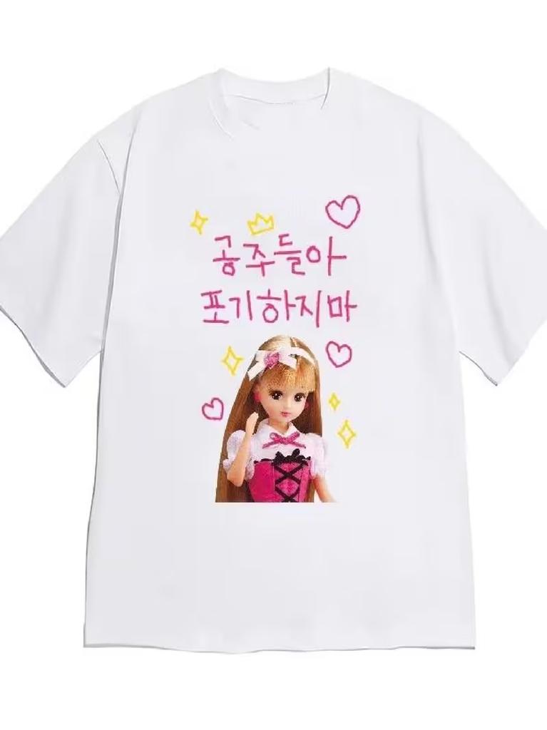 Korean Alphabet Hangul Tshirts Unisex and Women Summer Cotton Clothing Casual Fashion Round Neck Short Sleeved Tee Streetwear