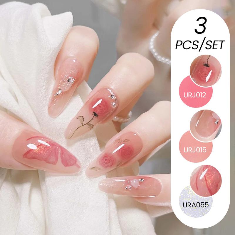 Nail Art Buz Şeffaf 3 Adet Tırnak Cilası Tutkalı Seti, Popüler Nude Beyazlatıcı Toz Şeffaf Tırnak Cilası Tutkalı