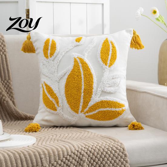 Boho Tufted Cushion Cover with Tassels, Cotton Linen Throw Pillow Cover, Modern Home Decorative Covers Case for Sofa Bed Couch, 18 x Inches