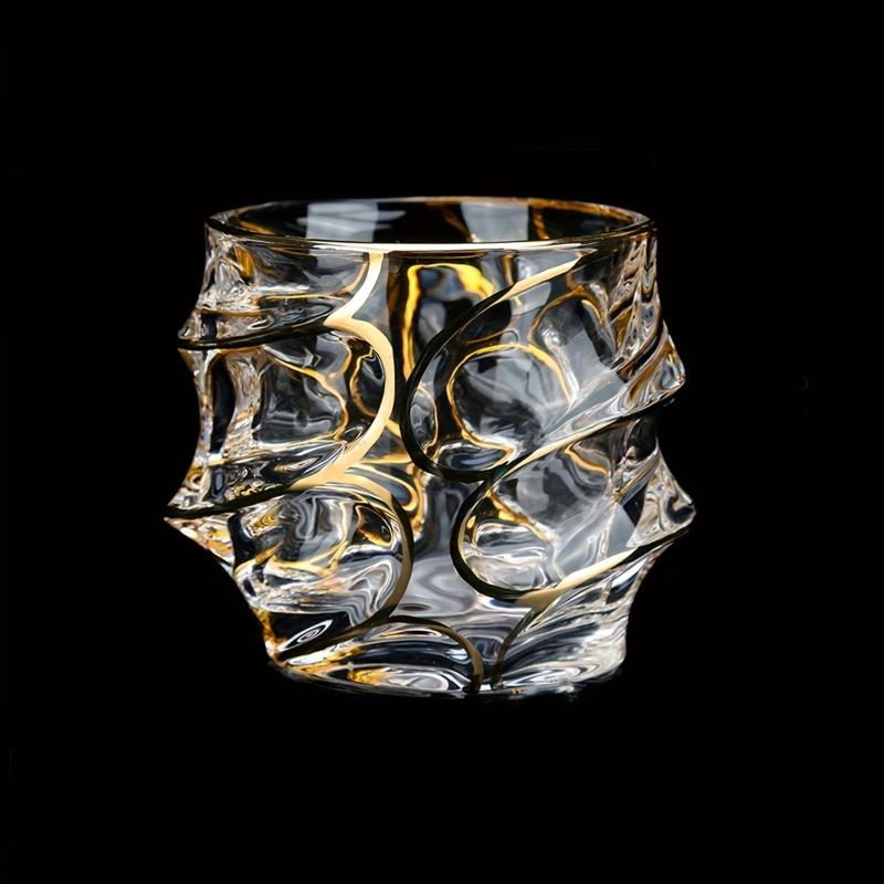 Luxury Whiskey Glass With Golden Line Luxurious Crystal Glasses Painted Brilliant Multi-purpose Wine Cup Beer Cocktail Tumbler