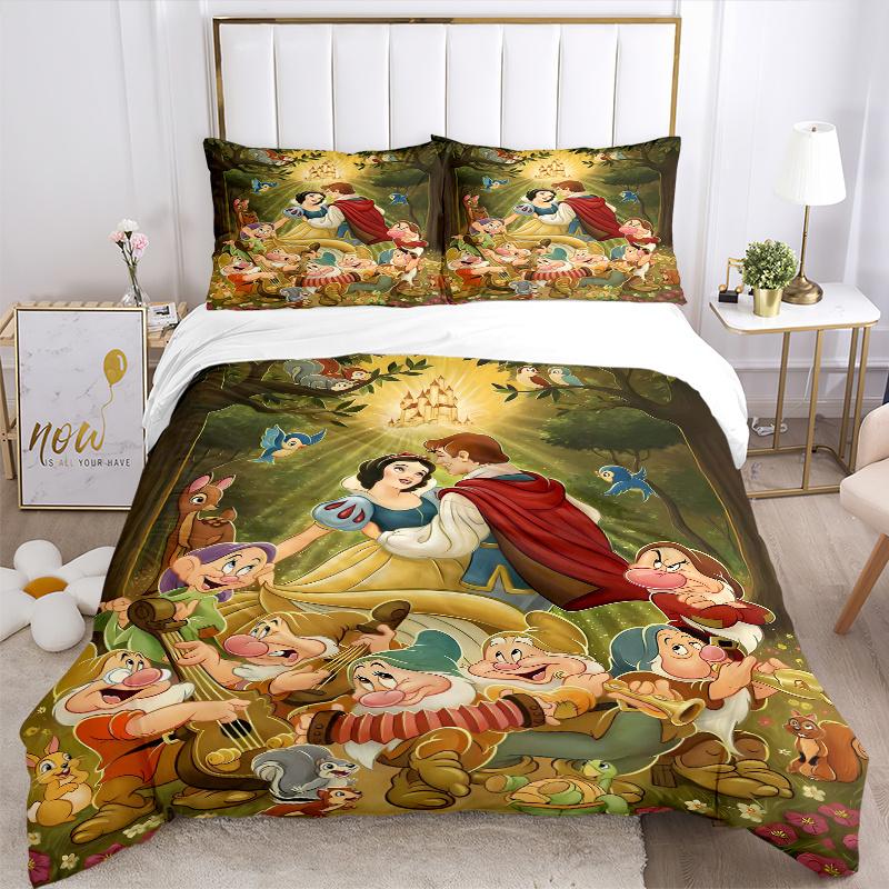 3pcs Happy Prince Charming Snow White and the Dwarfs Printed Quilt Set - Soft and Comfortable Quilt Cover for Bedroom, Guest Room and Dormitory D