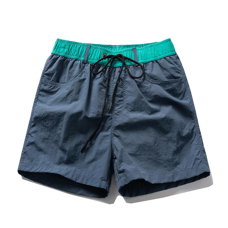 Men's Contrast Waistband Casual Shorts – Elastic Drawstring Nylon Pocket Shorts for Summer Streetwear