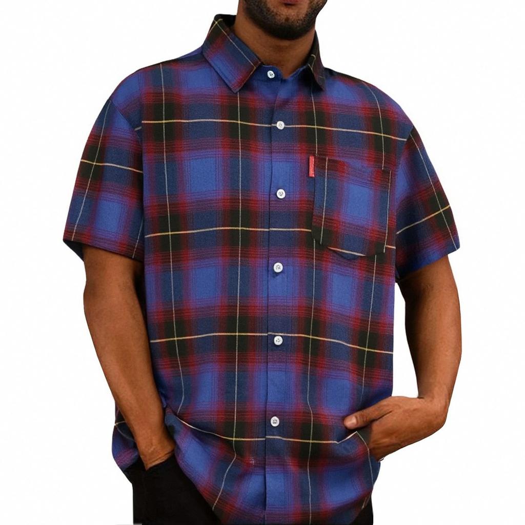 Чоловіча картата сорочка, сорочка з коротким рукавом, літній повсякденний одяг